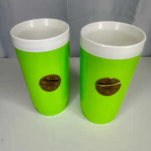 Vintage 70’s Set 2 Eagle Colorama Lime Green Drinkware Thermo Tumblers w Decals